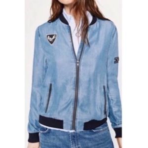 Zara Denim Chambray Bomber Jacket
